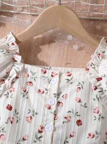 Robe florale pour jeune fille, nouvelle collection, design français avec encolure carrée et manches courtes, style doux