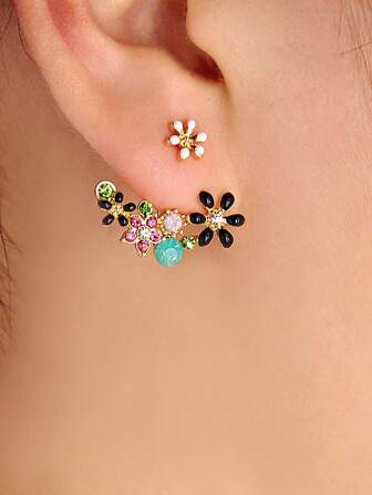 1 Pair Delicate Multicolored Floral Stud Earrings, Versatile Spring/Summer Fashion, Suitable As Gift, 2025 New Collection/Gift Box Jewelry