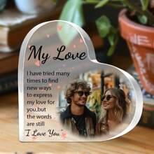 1pc (Customized)Heart Shaped Acrylic Plaque For Couple, Customize Personalized Photos , I Love You Acrylic Plaque, Heart-Shaped Gift Desktop Decoration, For Home Room Living Room Office Decor, Valentine 3.93inchx3.93inch Gifts Birthday Graduation