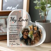 1pc (Customized)Heart Shaped Acrylic Plaque For Couple, Customize Personalized Photos , I Love You Acrylic Plaque, Heart-Shaped Gift Desktop Decoration, For Home Room Living Room Office Decor, Valentine 3.93inchx3.93inch Gifts Birthday Graduation