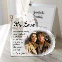 1pc (Customized)Heart Shaped Acrylic Plaque For Couple, Customize Personalized Photos , I Love You Acrylic Plaque, Heart-Shaped Gift Desktop Decoration, For Home Room Living Room Office Decor, Valentine 3.93inchx3.93inch Gifts Birthday Graduation