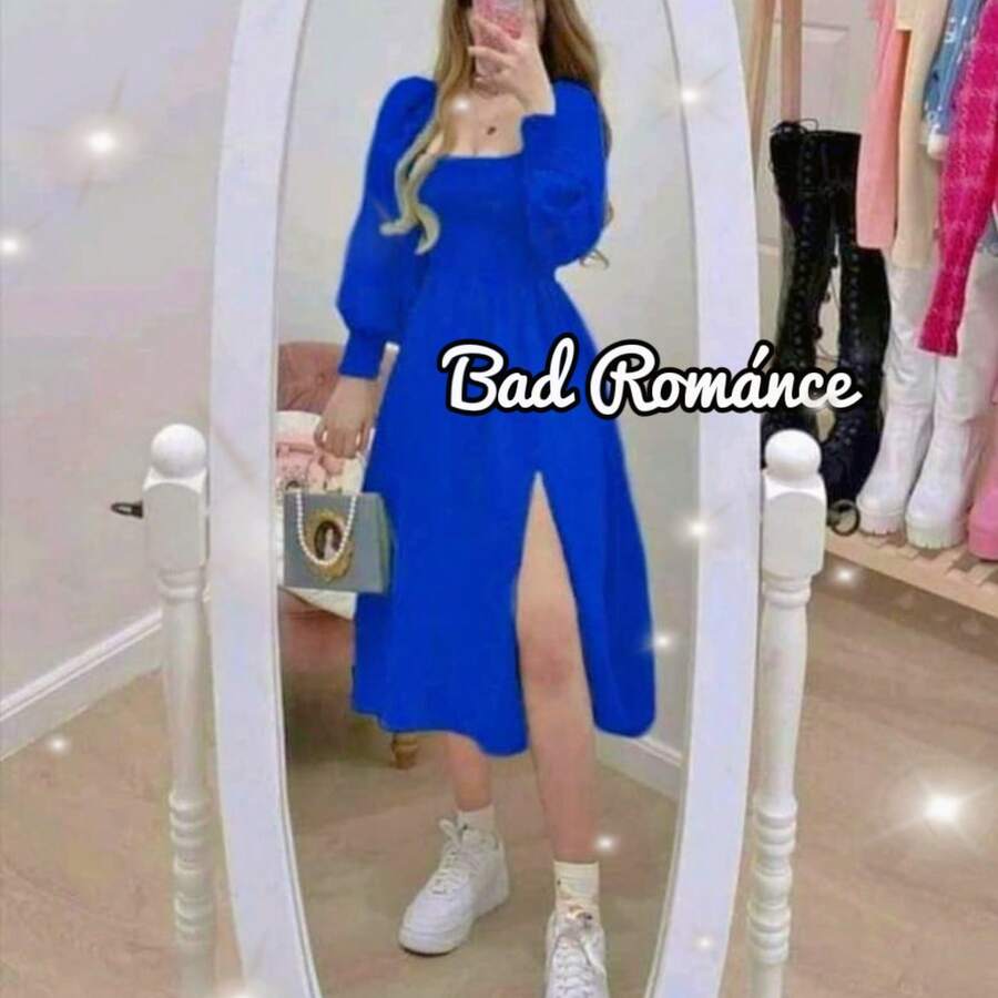Vestido tipo campesino de liga ajustable vestido fresco - Azul - Ver 1
