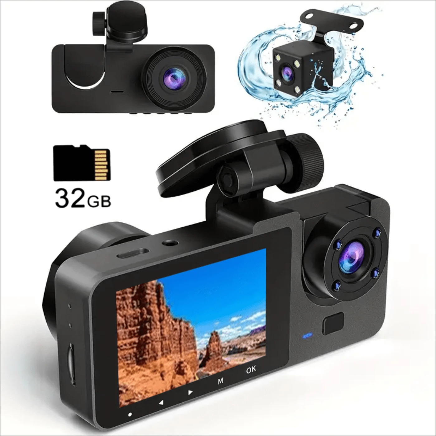Produktbild von Kamera Objektiv Auto Dvr 3-kanal Dash Cam Hd 1080p Vorne Und Hinten Innen Dashcam Video Recorder