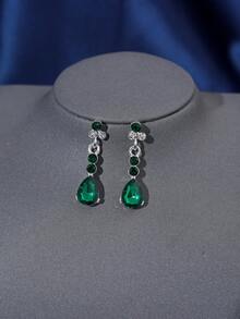 皇家巴洛克水晶皇后皇冠項鍊耳環套裝，婚禮頭飾髮飾，適用於新娘頭飾 - 軍綠色 - 查看 3