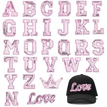 Parches con lentejuelas con letras para planchar, parches iniciales de alfabeto de lentejuelas de amor A-Z, parches termoadhesivos de lentejuelas para coser, parches de aplique brillantes de alfabeto para sombreros, ropa, bolsos, chaquetas, jeans, zapatos. Accesorios de bricolaje y decoración de suministros de artesanía (rosa)