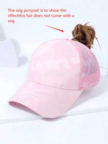 Boné de beisebol de malha unissex de camuflagem com rabo de cavalo na rua, boné casual ajustável ao ar livre e à prova de sol, adequado para viagens na primavera e outono e férias na praia, chapéu juvenil com estilo Y2K. - Branco - Visão 7