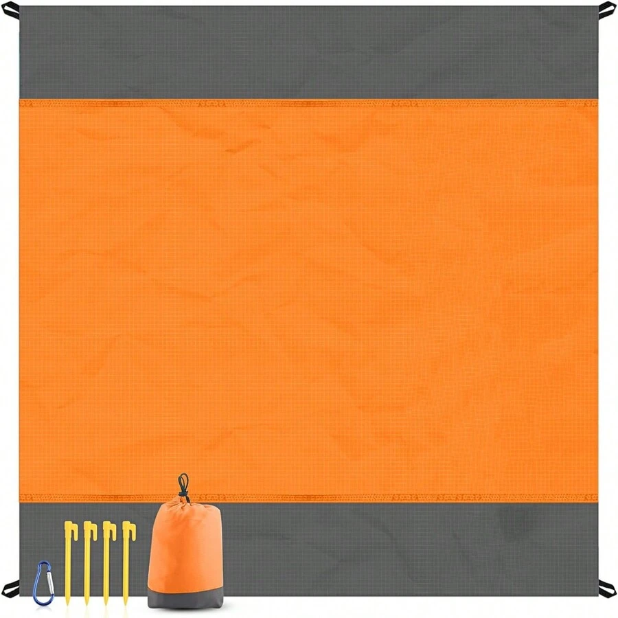 1入份超大號防水沙灘墊，可容納4-7名成人 - 輕巧防沙野餐墊，適用於旅行、露營、遠足 - 讓您享受舒適的戶外活動 - 橘色 - 查看 1