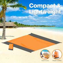 1入份超大號防水沙灘墊，可容納4-7名成人 - 輕巧防沙野餐墊，適用於旅行、露營、遠足 - 讓您享受舒適的戶外活動 - 橘色 - 查看 3