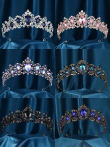 Purple Crystal Wedding Crown For Queen Bridal Headdress Fashion Tiaras Hairwear Girls Prom Head Ornaments Jewelry - Multicolor - View 11