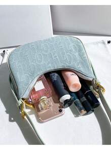 1 Pieza Bolso De Hombro Con Patrón Y Múltiples Funciones, Decoración De Metal Y Cierre De Cremallera Para Mujeres - verde menta - Ver 4