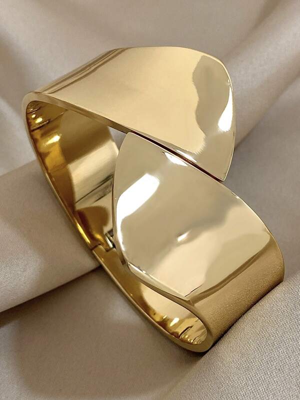 1pc Exaggerated Wrap Bracelet For Women Golden Stainless Steel Bracelet Chunky Wide Bangle Bracelet For Christmas Birthday Party Daily Jewelry