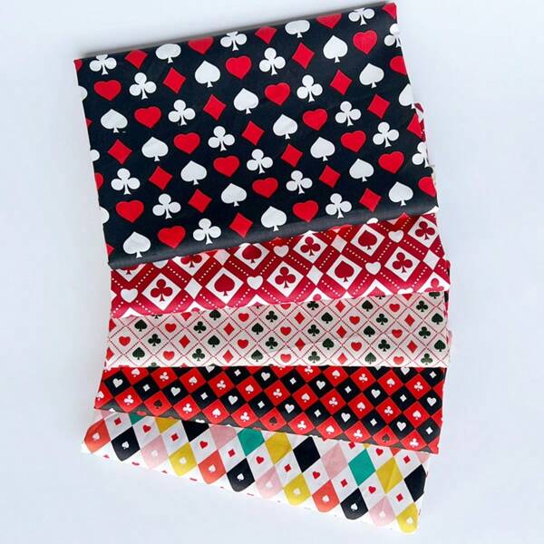 5pcs 9.8"X 9.8"(25cm X 25cm) Geometric Poker Elements Fabric Bundles Quilting Craft Fabric Pre-Cut Squares For Patchwork Sewing DIY Crafting Quilting Fabric