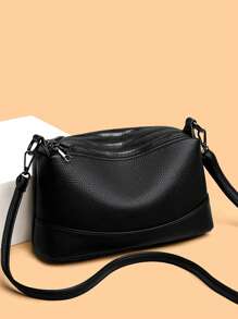 1pc Solid Color Multi-Layer Large Capacity Crossbody Bag,Simple And Versatile,Suitable For Women's Daily Use, Minimalist Style Women Bag