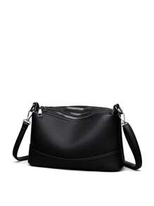 1pc Solid Color Multi-Layer Large Capacity Crossbody Bag,Simple And Versatile,Suitable For Women's Daily Use, Minimalist Style Women Bag
