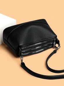 1pc Solid Color Multi-Layer Large Capacity Crossbody Bag,Simple And Versatile,Suitable For Women's Daily Use, Minimalist Style Women Bag