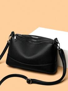 1pc Solid Color Multi-Layer Large Capacity Crossbody Bag,Simple And Versatile,Suitable For Women's Daily Use, Minimalist Style Women Bag