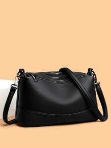 1pc Solid Color Multi-Layer Large Capacity Crossbody Bag,Simple And Versatile,Suitable For Women's Daily Use, Minimalist Style Women Bag