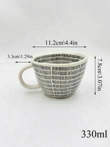 1 Stück handgefertigte asymmetrische Keramiktasse mit blau gestreiftem Muster, perfekt für Haferbrei, Morgenkaffee und Tee