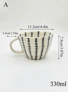 1 Stück handgefertigte asymmetrische Keramiktasse mit blau gestreiftem Muster, perfekt für Haferbrei, Morgenkaffee und Tee