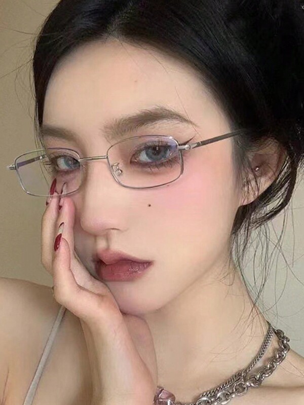 Y2K Retro Small Square Frame Glasses, Women Metal Eyeglasses, Clear Reading Glasses, Makeup-Free Decorative Glasses