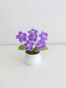 1 pieza Decoración de hogar con flores de nomeolvides tejidas a mano en macetero, se puede usar para decoración en fiestas, en la mesa, en la estantería de casa y en la oficina - Morado - Ver 7