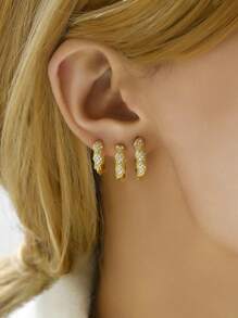 6 件不对称螺旋设计环形耳环套装，简约高端耳环配饰，女士节日装饰礼物 - 金黃色 - 查看 7