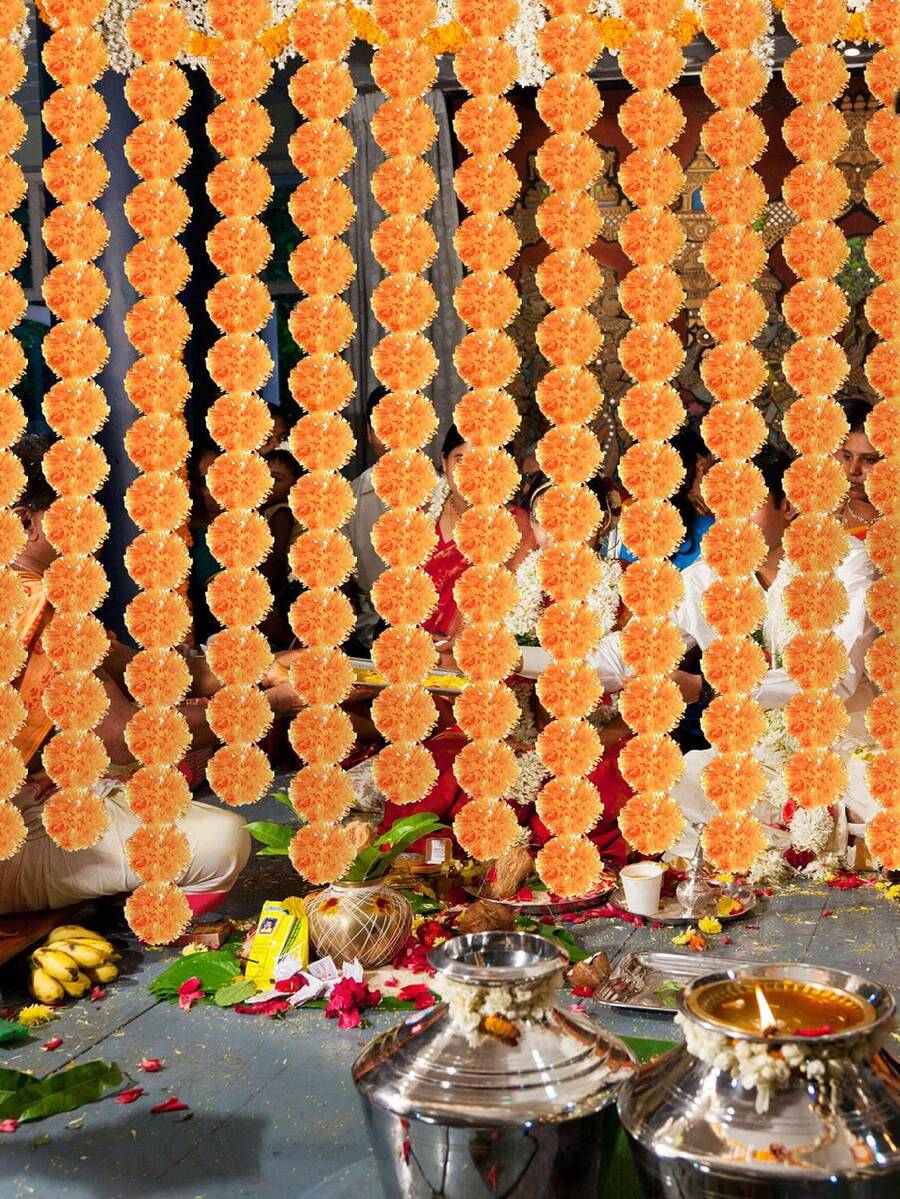 1pcMarigold Garland Decoration, Artificial Marigold Garland (About 1.5