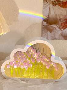 1 st. dekorativ nattlampa med molntulpan/ros, handgjord gör-det-själv-blomsterlampa, dubbelfunktion som nattlampa och spegel, bordsdekor, lämplig som födelsedags- eller alla hjärtans dag-present, mjuk belysning för sömn, gör-det-själv-tulpan-/rosblommapysselkit - Multifärgad - Visa 5