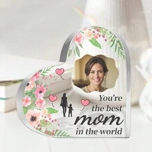 1 pieza Placa de acrílico en forma de corazón personalizada con fotos, regalos para hija e hijo para una gran mamá, mensaje "Eres la mejor madre del mundo", ideal para el Día de la Madre, decoración del hogar, la oficina y regalo de San Valentín y Fin de Año - Rosa - Ver 5