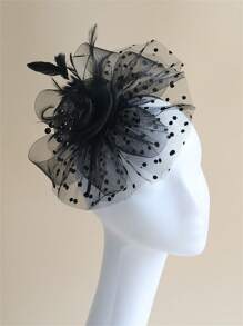 Elegant 1pc Feather Bridal Headband Vintage Mesh Fascinator Tea Party Hair Accessory For Horse Racing Events