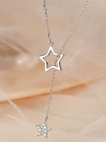 1pc S925 Sterling Silver Star Pendant Necklace With Tassel, Delicate Gift