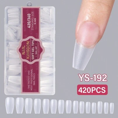 420 Cái/Hộp Hot Trong Suốt Mờ Vuông Stiletto Hình Quả Hạnh Nhân Che Phủ Toàn Bộ 12 Kích Cỡ Gel Mềm X Đầu Móng Tay Bấm Móng Tay Phụ Kiện Làm Móng Tay