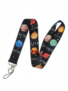 1pc Universe Star & Moon Pattern Long Strap For ID Badge Holders, Suitable For Doctor, Nurse, Student, Teacher And Fair Worker, Can Be Used As Lanyard For Exhibitions, Gifts, Keychains Or Daily Use. Car Accessories Bag Charm School