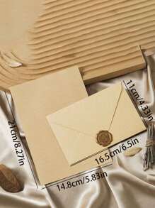 Set de papelería de 14 piezas que incluye sobres, membretes, invitaciones para fiestas, tarjetas postales, sellos de cera, papel en blanco para escribir, con 3 sobres, 3 sellos de sellado y 8 papeles para escribir - Amarillo - Ver 3