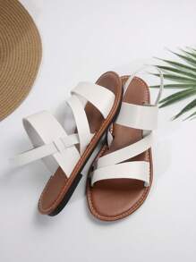 European And American Style Comfortable Flat Women Sandals, Casual Open-Toe Low-Heeled Beach Shoes For Summer