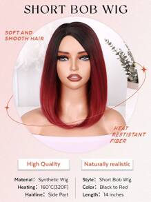 14 Inch Short Bob Wig, Ombre Color, Dark Root, Heat Resistant Synthetic Wig Suitable For Daily Wear, Cosplay, Party, Etc. - Burgundy - View 3