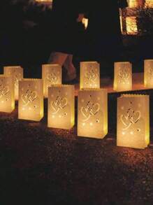 6 piezas de bolsas de papel para velas troqueladas, farolillos de papel hechos a mano para decoración de fiestas y bodas - Blanco - Ver 7