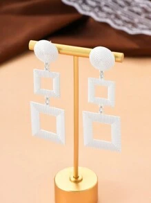 Square Drop Earrings - White - View 4