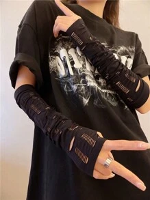 1 双女士 Y2K 风格破旧袖套，时尚新潮，适合日常外出和派对活动 - 彩色 - 查看 11