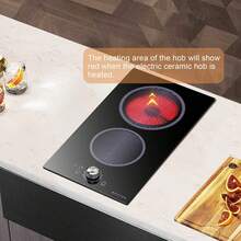 Noxton Ceramic Hob 2 Ring, 30cm Electric Cooktop 2800W, Knob And Touch Control Black Glass Double Ceramic Cooker - Black - View 3