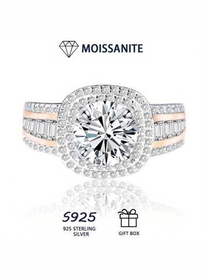 1 قطعة خاتم مويسانايت دائري مربع بسعة 2 قيراط للنساء عيار 925 من الفضة الإسترلينية خاتم وعد خاتم أبدية خاتم ذكرى حلب هدية مجوهرات فاخرة عيد الحب مجوهرات العروس خاتم للرجال