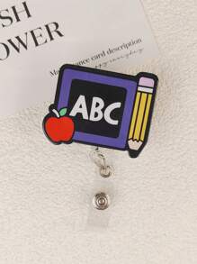 1pc Retractable ID Badge Holder With Letter, Teacher, Apple, Pen, Coffee Elements, Suitable As Teacher Gift Or Student Daily Wear