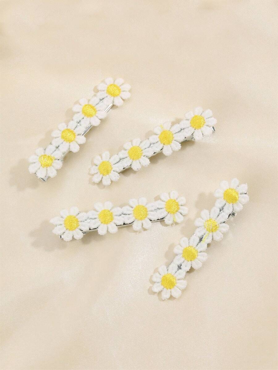 3 Clip Per Aria Condizionata Auto A Forma Di Margherita, Deodorante Per Auto, Fiori In Metallo E Resina, Accessori Decorativi Interni Bianchi - 3