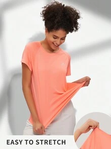 TECTOP Women's Quick Dry Raglan Short Sleeve Crew Neck Athletic Workout Dry Fit Performance Sports Wicking Running Top For Gym, Spring And Summer (Random Logo) - Dusty Pink - View 6