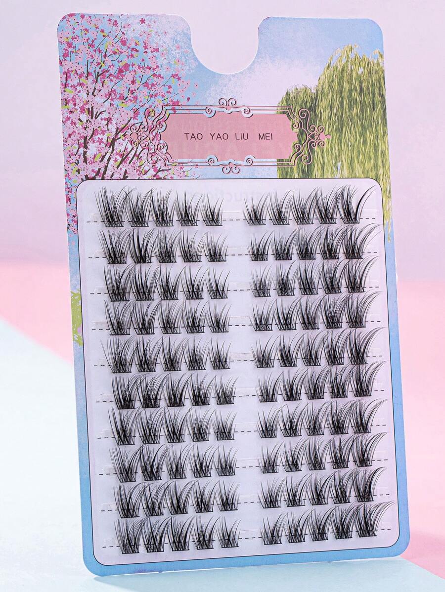 10 Rows 100 Clusters FoxStyle False Eyelashes,Left & Right Clusters Natural Lash Extensions