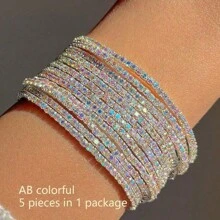 G-S Many Pcs Set Of Exquisite Colorful Rhinestones Inlaid Bracelet Alloy Jewelry Bohemian Luxury Style Female Party Stackable Hand Chain - Rhinestone Stretch Bracelet - View 17