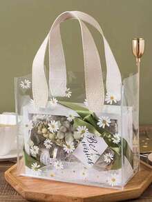 1pc Daisy Pattern Gift Bag, Clear Portable PVC Treat Bag, For Wedding Birthday Party - Clear - View 5