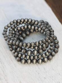 طقم من أساور للمرأة على الطراز الغربي الريفي بطلاء فضي كلاسيكي ومزين بالخرز الكاذب ، أساور المجوهرات النسائية على الطراز البوهيمي الرجعي ، مجموعة أساور المجوهرات الغربية ، أساور نسائية مناسبة للارتداء اليومي أو كهدية في المناسبات - ب-26 - مشاهدة 8