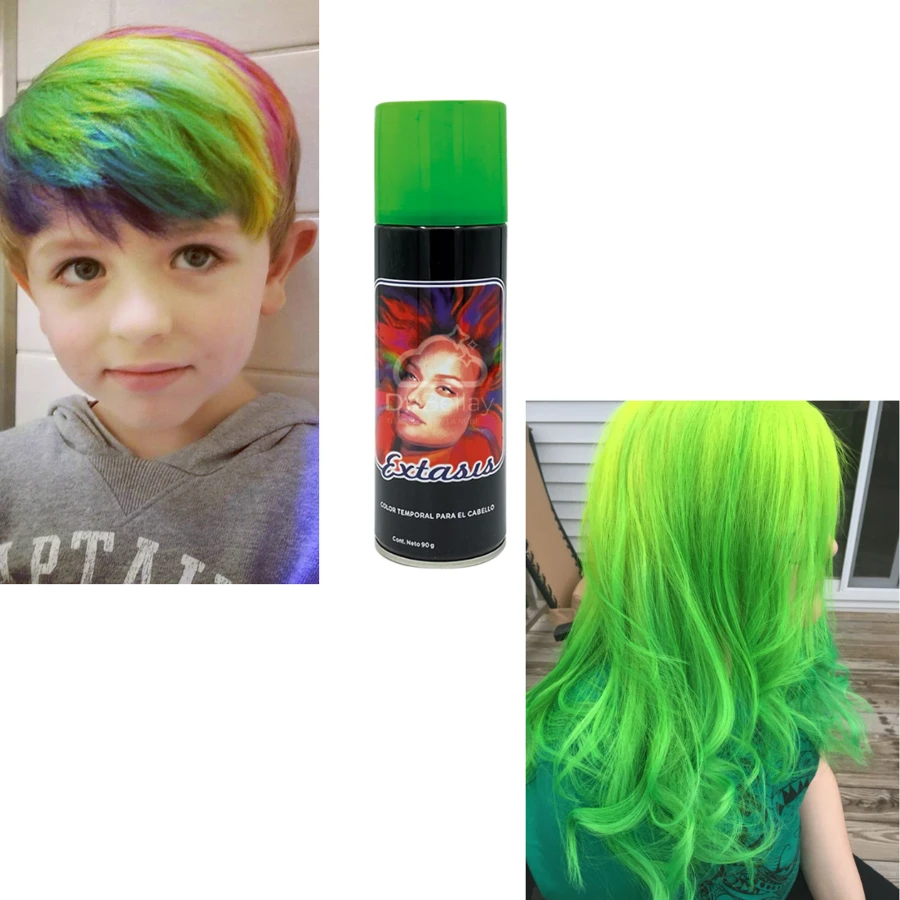 SPRAY EXTASIS DE COLORES, COLOR TEMPORAL EN TU CABELLO 1PZ VARIOS COLORES. FIJADOR Y COLORACION 2 EN 1  COLOR TEMPORAL - Verde Lima - Ver 1