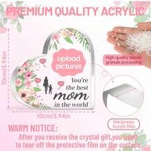 1 pieza Placa de acrílico en forma de corazón personalizada con fotos, regalos para hija e hijo para una gran mamá, mensaje "Eres la mejor madre del mundo", ideal para el Día de la Madre, decoración del hogar, la oficina y regalo de San Valentín y Fin de Año - Rosa - Ver 2